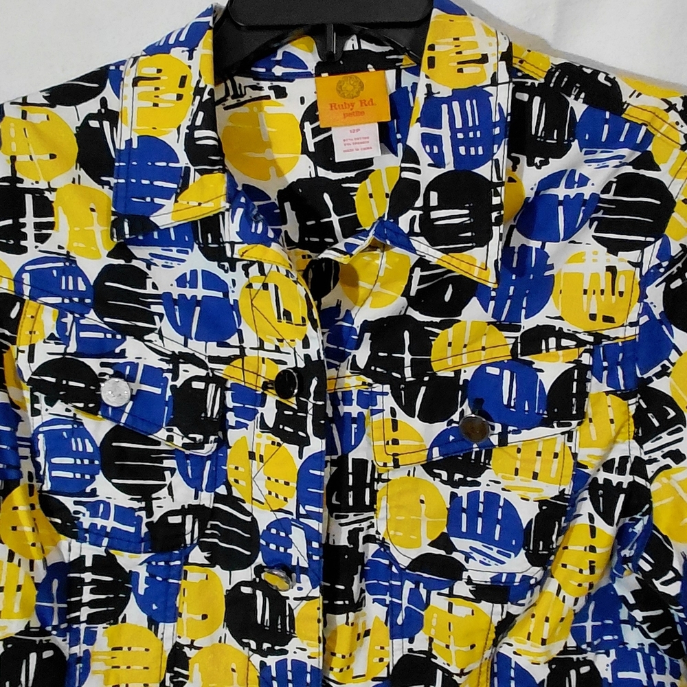 Ruby Rd. Navy and Mustard Geometric Jacket - Picture 4 of 10